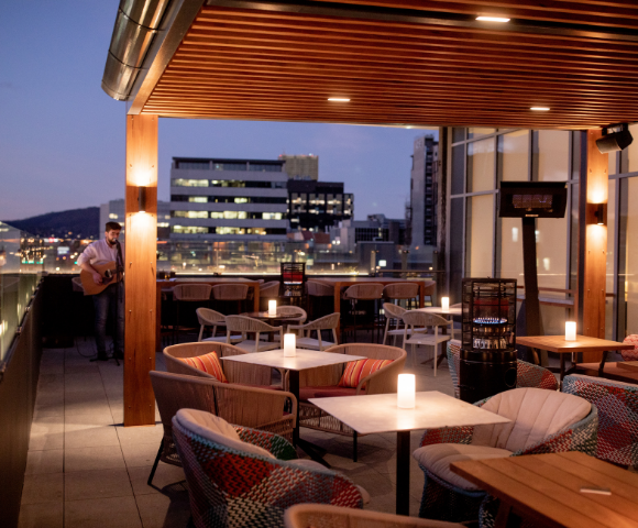 The Deck at Crowne Plaza Hobart at night
